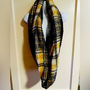 Gold And Gray Plaid Wrap/Infinity Scarf-EUC